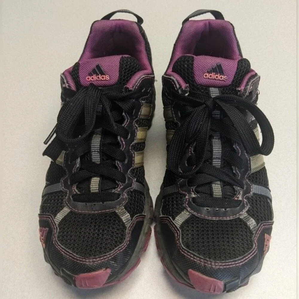 Adidas black/purple/pink athletic hiking shoes - great used condition - 8